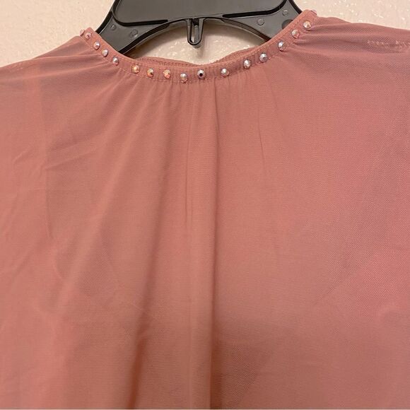 Kelle dance costume mauve pink 3 piece sheer mesh tunic dress shorts top MA - Picture 3 of 12